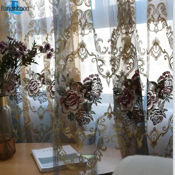 Шторы 2019 Европейская Цветочная ширма с вышивкой, Тюль для спальни, гостиной, балкона, Занавески из прозрачной ткани с отделкой из вуали 2