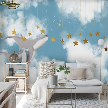 фотообои beibehang на заказ для стен, большие 3D обои, белое облако, звезды кита, обои для детской комнаты, домашний декор 2