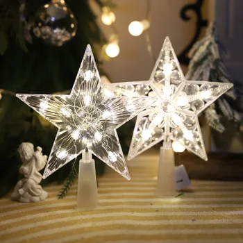 1ШТ 15 см Рождественская елка на верхушке со звездой, светодиодная лампа со светящейся звездой, украшение Рождественской елки для дома, принадлежности для рождественской вечеринки Navidad Noel 3