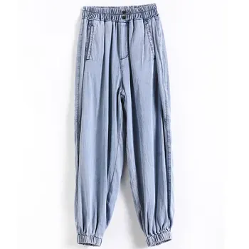 2023 Новые джинсы Ice Silk Женские весенне-летние тонкие брюки Harun С высокой талией и свободным ремешком, укороченные джинсы 3