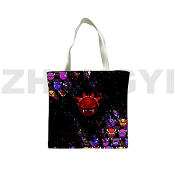 Angry Geometry Dash 3D Складная сумка для покупок, женские ручные сумки, кавайная холщовая сумка, сумки-тоут для женщин, подростковая сумка из аниме на плечо 3