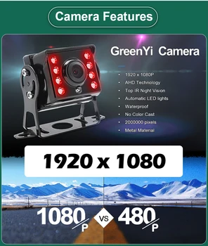 GreenYi 10-Дюймовый IPS-Экран AHD 1920x1080P Записывающий Видеорегистратор Для Грузовиков Монитор Автомобиля С ИК-Камерой Ночного Видения Заднего Вида 3