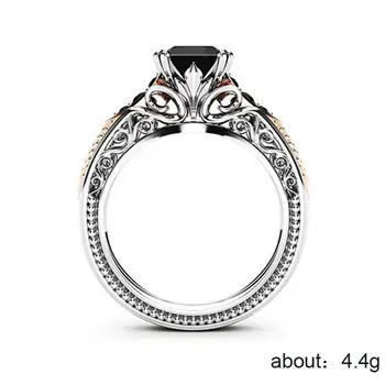 S925 Серебряное инкрустированное кольцо принцессы с черным бриллиантом, подарок на свадьбу, помолвку, серебряное ювелирное кольцо 3