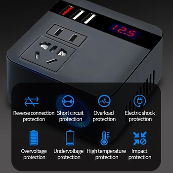 Автомобильный инвертор питания 12 В/24 В 220 В 150 Вт Источник питания прикуривателя Инвертор Адаптер с USB-зарядным устройством Конвертер быстрой зарядки 3