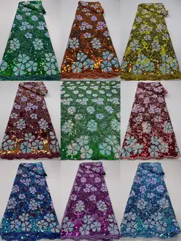 Африканская флокированная бархатная кружевная ткань с пайетками, кружево 2023, Французская сетчатая кружевная ткань с блестками для пошива женских вечерних платьев 3