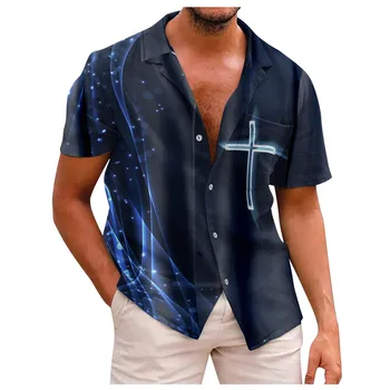 Винтажные этнические рубашки Для мужчин 2023, Летняя повседневная Свободная рубашка на пуговицах с коротким рукавом, мужская дизайнерская одежда, майки, бесплатная доставка 3