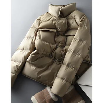 Высококачественная одежда, пуховик, женское зимнее пальто, куртка на 95% белом гусином пуху, женская зимняя куртка для хлеба с завязками на талии 3