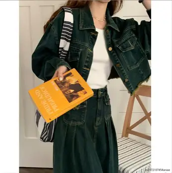 Джинсовые куртки, женские пальто, Мешковатая уличная одежда с пайетками, личная одежда Y2k, подростковый дизайн, Chaqueta, Асимметричный укороченный стиль колледжа 3