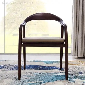Дизайнерский стул Nordic Creative Стул из массива дерева, Новый Круглый стул в китайском стиле, Кожаный обеденный стул, журнальный столик, стул 3
