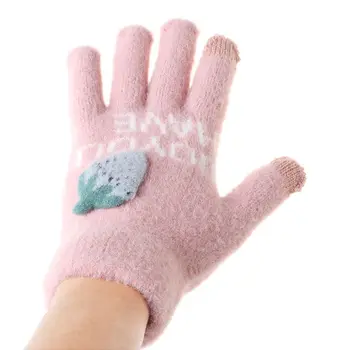 Жемчужное украшение, варежки с сенсорным экраном толщиной в пять пальцев, зимние перчатки, вязаные клубничные 3