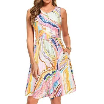 Женское повседневное летнее пляжное платье-жилет с принтом, Свободные плиссированные тонкие пляжные платья Hoilday для женщин 2023 3