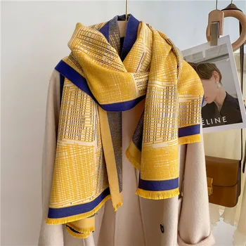 Зимний кашемировый шарф для женщин, шаль, роскошное теплое одеяло в клетку, толстый платок из пашмины, бандана Bufanda Design Echarpe 3