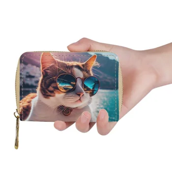 Именные карточки из искусственной кожи с принтом Kawaii Cool Cat, Кредитница, кошелек, Визитница, чехол, женская сумка Paquete De Tarjetas 3