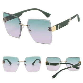 Квадратные солнцезащитные очки без оправы для женщин модные бескаркасные роскошные брендовые дизайнерские градиентные очки для мужчин V400 Очки унисекс 3