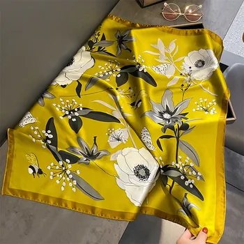 Квадратный шелковый шарф для женщин, модный атлас с цветочным принтом, дизайн 2023, Шейный платок, сумочка для рук, обертывания запястий, Женские шарфы, Шаль, платки 3