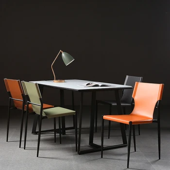 Кожаные серые обеденные стулья в скандинавском стиле, современный минималистичный Удобный шезлонг, Офисная кухня, патио, мебель для дома Silla Comedor 3