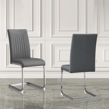 (Комплект из 2) Современный обеденный стул с высокой подушкой спинки из искусственной кожи, боковой стул с рисунком спинки в вертикальную полоску для столовой 3