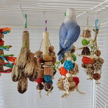 Красочные подвесные игрушки для коренных зубов птиц-попугаев, игрушки для укусов домашних птиц, игрушки для дрессировки попугаев, игрушки для укусов птиц 3