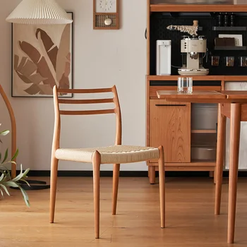 Кухонный Эргономичный обеденный стул Nordic Timber Удобное кресло для отдыха на открытом воздухе Винтажная минималистичная мебель для дома Silla Comedor 3