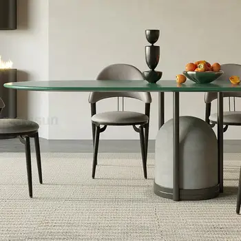 Кухонный обеденный стол, покрытый зеленым лаком для выпечки, рабочий стол из прочной углеродистой стали, массив дерева, прямоугольный стол Tavolo Pranzo Furniture 3