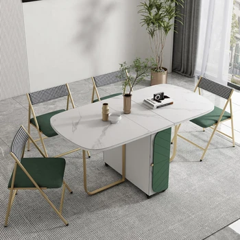Легкие роскошные Шиферные Складные Обеденные столы Обеденный стол в скандинавском стиле, стул, Современная мебель для столовой, Простой мобильный стол для домашнего хранения 3