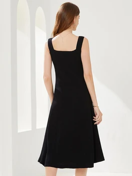 Маленькое черное платье во французском стиле, вязаный жилет на подвесках, платье без рукавов, тонкие платья средней длины, женская юбка трапециевидной формы для поездок на работу 3