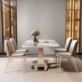 Мебель для гостиной из скандинавской каменной плиты, обеденные столы, Современная Простая вилла, прямоугольный стол, Светлый Роскошный обеденный стол в квартире 3