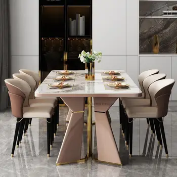 Минималистичные столовые наборы для маленьких и больших квартир Прямоугольный стол с основанием из нержавеющей стали Каменная доска Столешница Кухонный стол 3