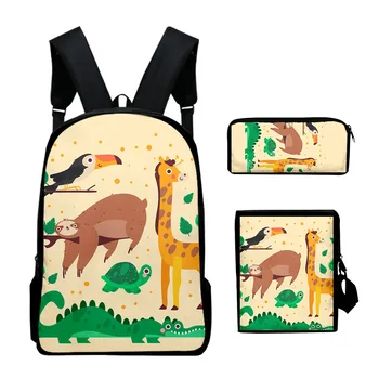 Мультяшная новинка Cool Animals, 3 шт./компл. Рюкзак с 3D принтом, школьная сумка для книг, рюкзак для ноутбука, сумка на плечо, пенал 3