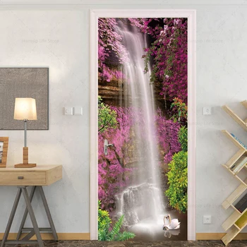 Наклейка с изображением водопада, настенная роспись на двери, для гостиной, квартиры, водонепроницаемые фотообои, дверная пленка, декор для обертывания, Отклеивание и приклеивание 3