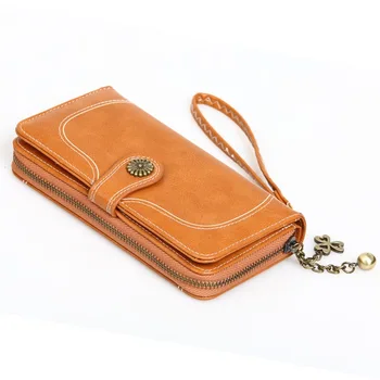 Новая роскошная женская сумка из масляно-восковой кожи, повседневная длинная сумка для монет на молнии, Большая вместительная сумка для мобильного телефона, модный кошелек для монет 3