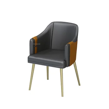 Обеденные стулья из скандинавской кожи для кухни, домашний свет, роскошный стол и стул, простая спинка, подлокотник, кресло для переговоров в ресторане 3