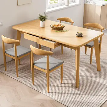 Обеденный стол в скандинавском стиле Для дома, маленькой квартиры, Простой Прямоугольный Обеденный стол, аренда Простого обеденного стола и стула на ножках из массива дерева 3