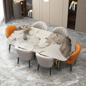 Обеденный стол с мраморной столешницей Дизайн стульев для ресторана Большой Семьи Современный минималистичный кухонный стол для ужина Итальянская мебель 3