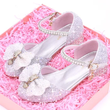 Принцесса Белые туфли на высоком каблуке Обувь для девочек Сценические модели для подиума Детское пианино Детские модельные туфли Тапочки Обувь для вечеринок для девочек 3
