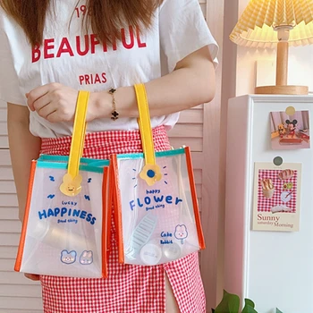 Прозрачная сумка для девочек Kawaii, прозрачные сумки для покупок, сумка через плечо, водонепроницаемая сумка из ПВХ для хранения подарочных косметических пластиковых пакетов 3