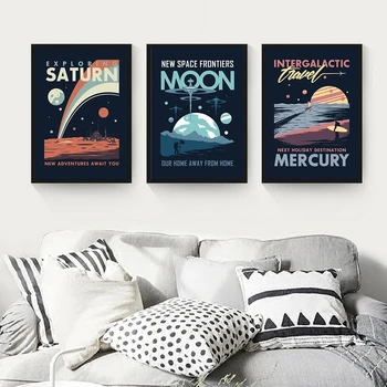 Серия эстетики плакатов Космические путешествия, Универсальная планета Луна, Марс, Сатурн, картина на холсте, настенное искусство, украшение дома в спальне 3