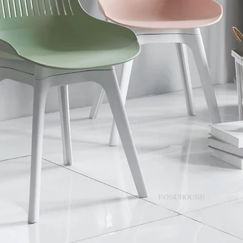 Скандинавские обеденные стулья для кухни Простая бытовая мебель Дизайнерский пластиковый стул со спинкой Креативный Кофейный Одноместный шезлонг 3