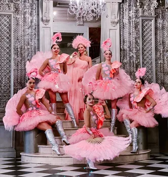Танцевальная группа Pink feather fan Shang Yan gogo в женском соединенном платье ведущая певица 3
