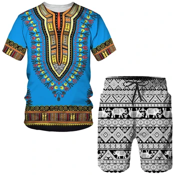 Футболка/шорты /комплекты оверсайз с 3D принтом в африканском стиле, мужская спортивная одежда Africa Dashiki, спортивный костюм с коротким рукавом, летняя мужская одежда, костюм 3