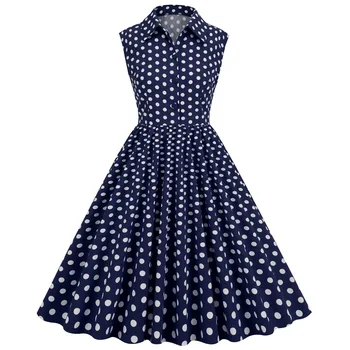 Хлопковое вечернее платье в стиле ретро Хепберн 1950-х, Повседневное платье без рукавов с принтом в горошек, Винтажные платья в стиле Свинг-Рокабилли SR684 3