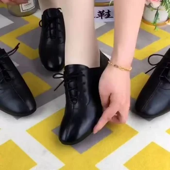 Черные тонкие женские туфли на толстом каблуке 2023, Весна и осень, Новая модная универсальная женская обувь для мам на среднем каблуке с глубоким вырезом 3
