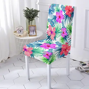 Чехол для стула с принтом тропических листьев, цветочный узор, чехол для сиденья стула, зеленый, Свежий, Съемный чехол для стула, защитный чехол для офисного декора 3