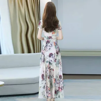 Элегантное Женское роскошное длинное платье с принтом Dedign, Лето 2022, Женское Летнее Корейское длинное платье с короткими рукавами и цветочным рисунком, платье трапециевидной формы 3