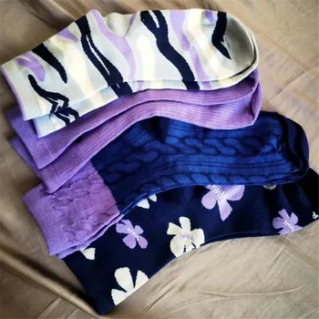2 пары/комплект зимних шерстяных женских носков с принтом в японском стиле, носки средней длины для девочек, уличная одежда для девочек, носки для экипажа 4