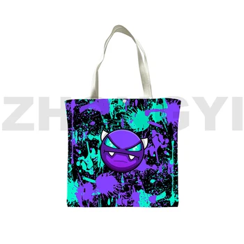 Angry Geometry Dash 3D Складная сумка для покупок, женские ручные сумки, кавайная холщовая сумка, сумки-тоут для женщин, подростковая сумка из аниме на плечо 4