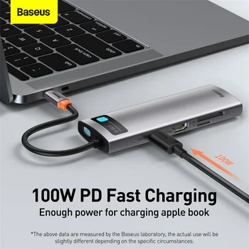 Baseus USB Type C КОНЦЕНТРАТОР USB C-HDMI-совместимый RJ45 SD-Ридер PD 100 Вт Зарядное Устройство USB 3.0 КОНЦЕНТРАТОР Для MacBook Pro Разветвитель Док-станции 4
