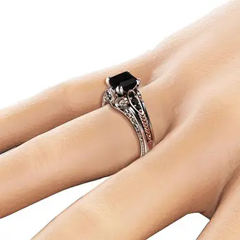 S925 Серебряное инкрустированное кольцо принцессы с черным бриллиантом, подарок на свадьбу, помолвку, серебряное ювелирное кольцо 4