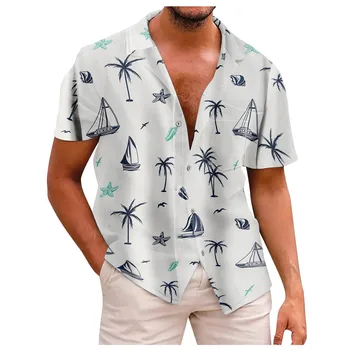 Винтажные этнические рубашки Для мужчин 2023, Летняя повседневная Свободная рубашка на пуговицах с коротким рукавом, мужская дизайнерская одежда, майки, бесплатная доставка 4