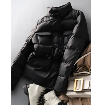 Высококачественная одежда, пуховик, женское зимнее пальто, куртка на 95% белом гусином пуху, женская зимняя куртка для хлеба с завязками на талии 4